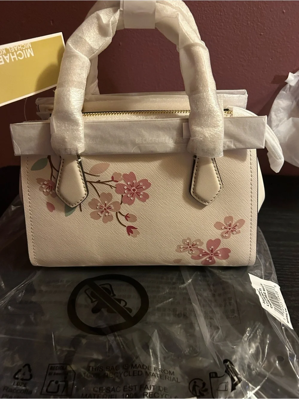Michael Kors Cream Satchel with Pink Floral Print